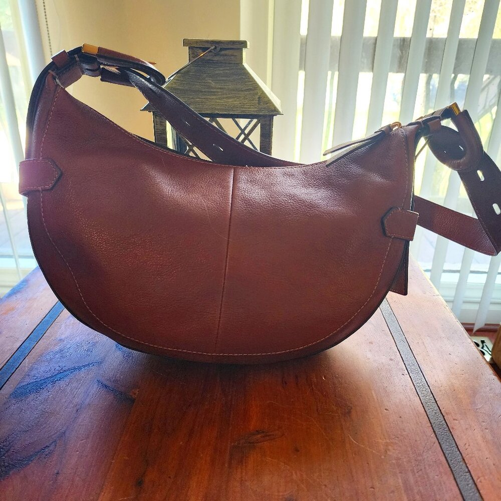 Fossil Brown Leather Crescent Crossbody Bag